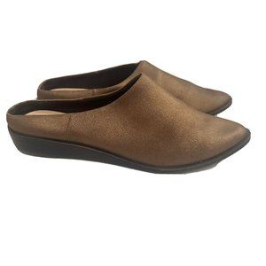 Anthropologie Kelsi Dagger Mules Brown Metallic Slip On Pointed Lagen Fl…